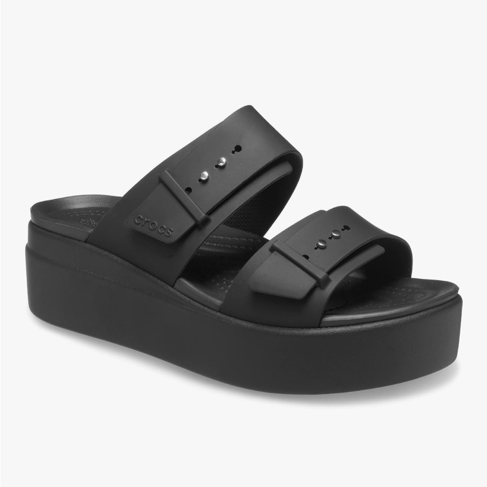 Crocs Brooklyn Buckle Low Wedge, Black, Size 10, GUC!